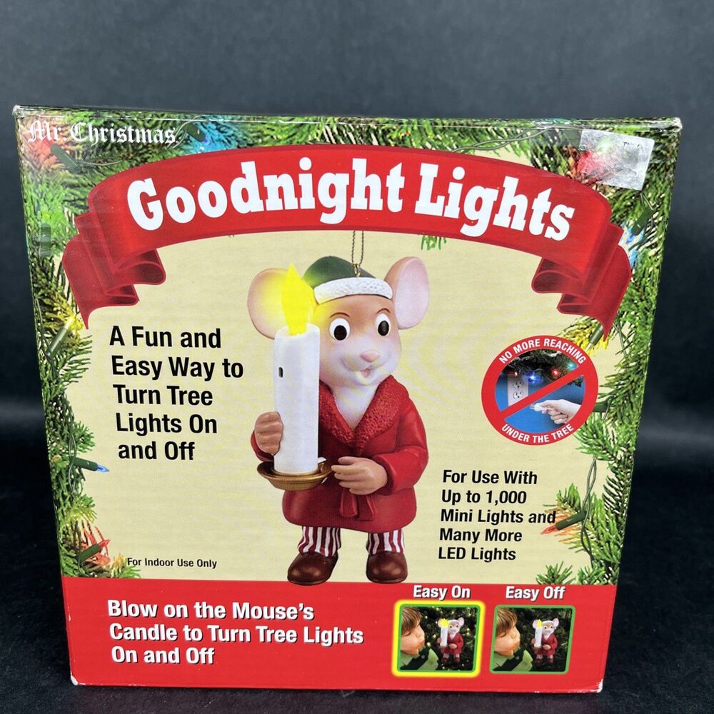 NIB Mr. Christmas Goodnight Lights Mouse Easy Blow On‎ And Off Candle Tree Light